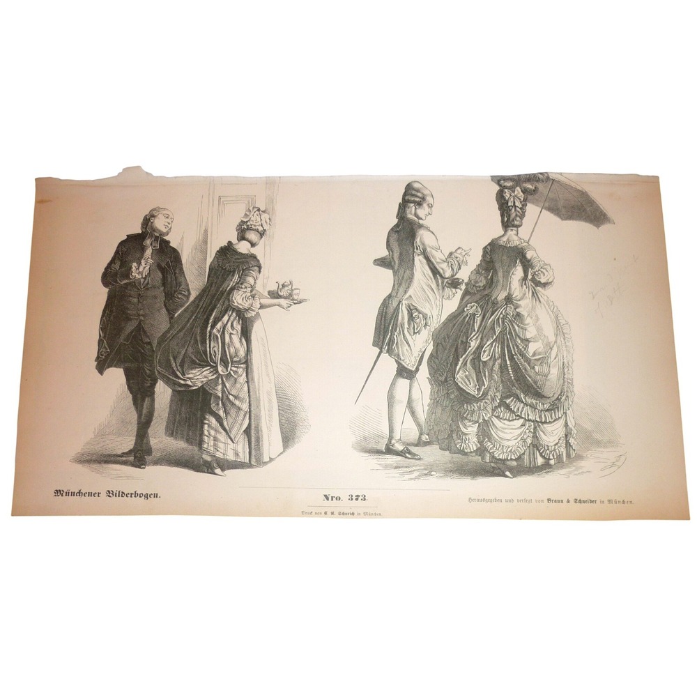 Antique Münchener Bilderbogen Nro 373 German Wood Engraving Braun & Schneider